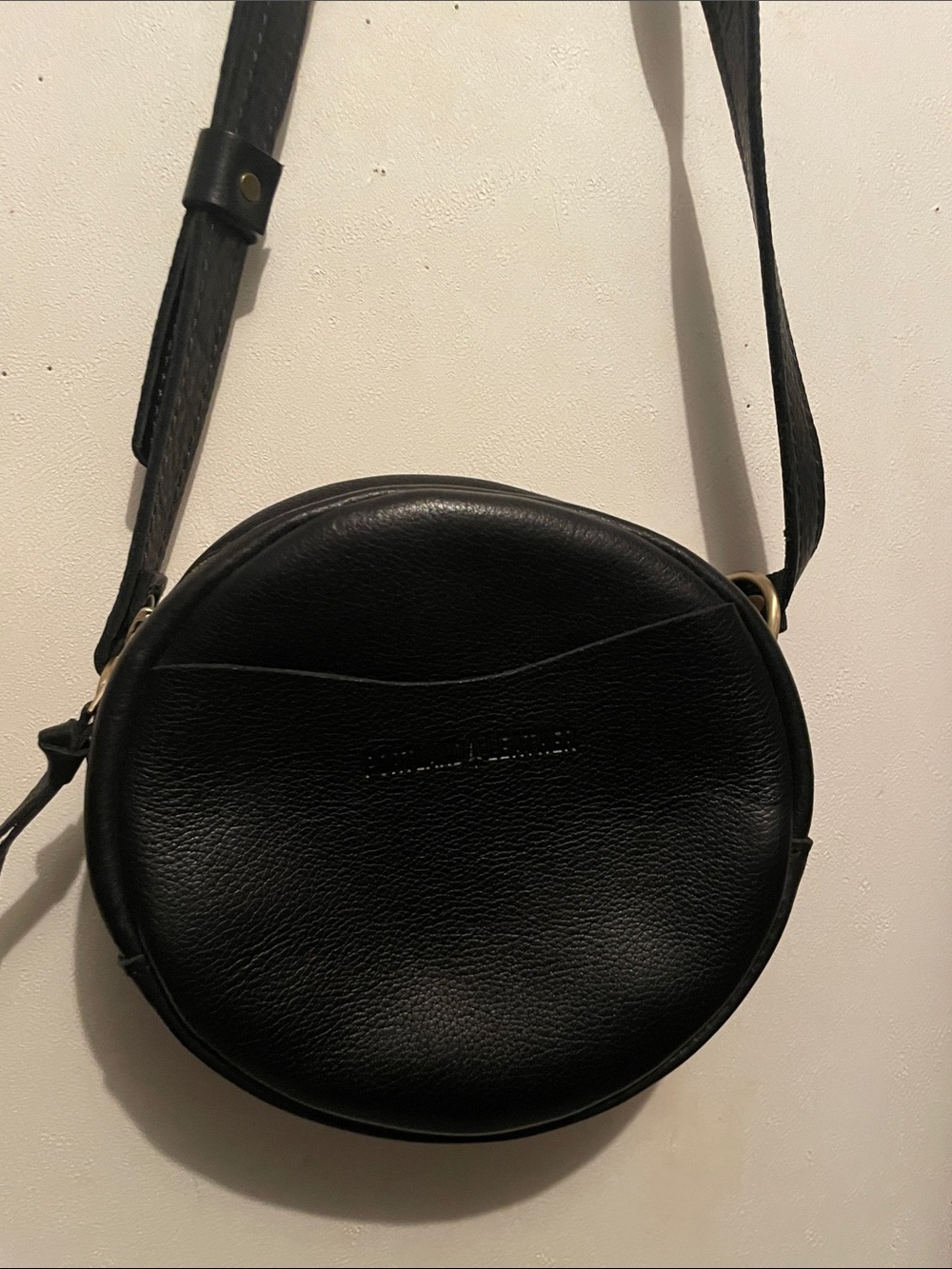 Leather Black Round Crossbody Bag